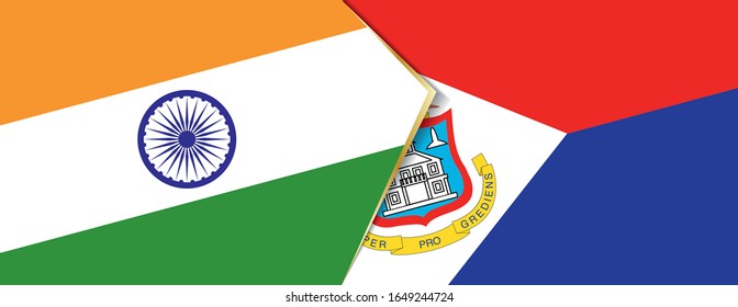 Indien und St. Maarten Flaggen, zwei Vektorillustrationen Flaggen Symbol für Beziehung oder Konfrontation.