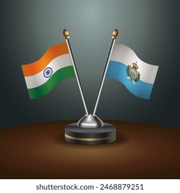 India and San Marino table flags relation with gradient backgrund. Vector Illustration