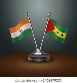 India and Sao Tome and Principe table flags relation with gradient backgrund. Vector Illustration