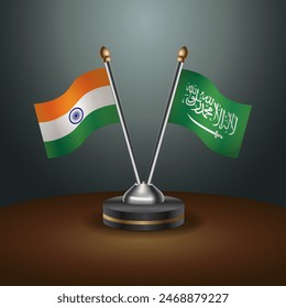 India and Saudi Arabia table flags relation with gradient backgrund. Vector Illustration