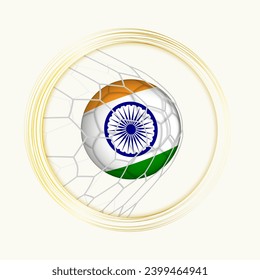 India scoring goal, abstract football symbol with illustration of India ball in soccer net. Vector sport illustration.