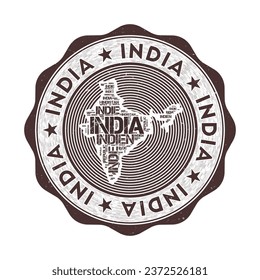 India seal. Country round logo with shape of India and country name in multiple languages word cloud. Attractive emblem. Neat vector illustration.