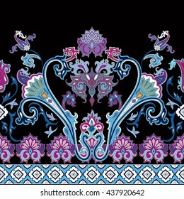Indien nahtlose Paisley-Muster, dekorative Grenze für Textilien, Umhüllung, Dekoration. Böhmisches Design. Vektorgrafik
