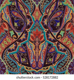 India seamless paisley pattern, decorative border for textile, wrapping, decor. Bohemian design