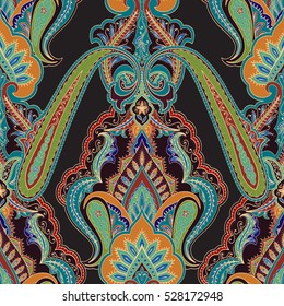 India seamless paisley pattern, decorative border for textile, wrapping, decor. Bohemian design