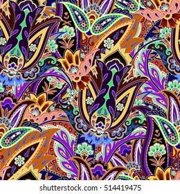India seamless paisley pattern. Floral ornament, for fabric, textile, cards, wrapping paper, wallpaper template. Vector illustration