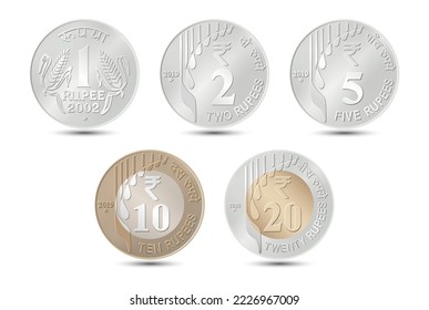 India - un juego de monedas. Monedas en ilustración vectorial aisladas en fondo blanco. Vector.