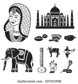 India set icons in black style. Big collection of India vector symbol stock illustration