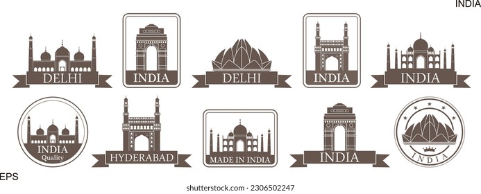 India set. Isolated India on white background