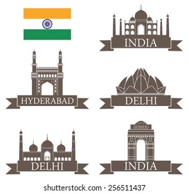 India set. Logo. Abstract india buildings on white background. EPS 10. Vector illustration