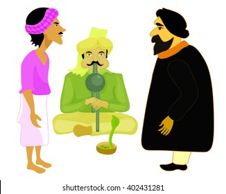 India set male snake charmer. vector illustration