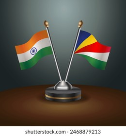 India and Seychelles table flags relation with gradient backgrund. Vector Illustration