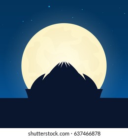 India silhouette of attraction. Travel banner with moon on the night background. Trip to country. Travelling illustration