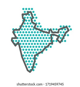 Mapa de esquema simple de India con un patrón de punto medio-tono verde