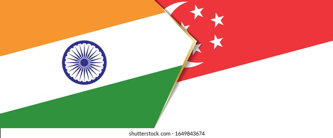 Die Flaggen Indiens und Singapurs, zwei Vektorillustrationen Flaggen Symbol für Beziehung oder Konfrontation.