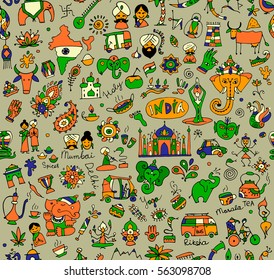 India sketch, seamless pattern for your design