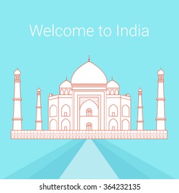 India skyline on blue background. Vector illustration.