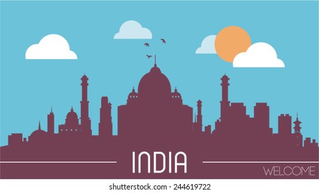 India skyline silhouette flat design vector illustration