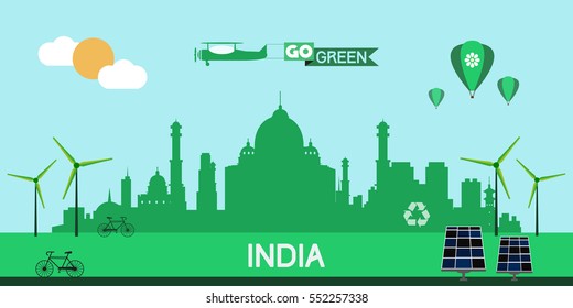 India skyline silhouette flat design vector, green city concept