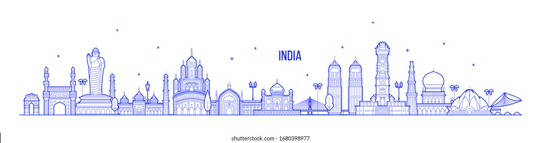India skyline. This illustration represents the country with its most notable buildings. Vector is fully editable, every object is holistic and movable