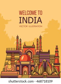 India skyline. Vector background. line illustration. Line art style