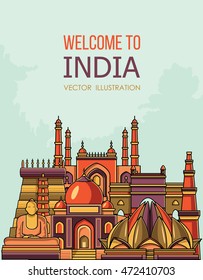 India skyline. Vector background. line illustration. Line art style