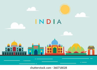 India skyline Vector illustration. Great Concept Design.Colorful Background