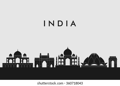 India skyline Vector illustration. Great Concept Design. Silhouette Design.