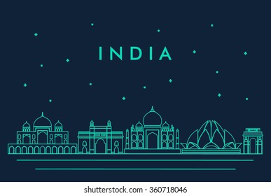 India skyline Vector illustration. Great Concept Design. Dark Background
