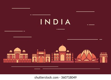 India skyline Vector illustration. Great Concept Design. Dark Background