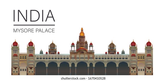 India skyline. Vector illustration. vector illustration of historical monument Mysore Palace in Karnataka, India. Colorful vector Illustration.  