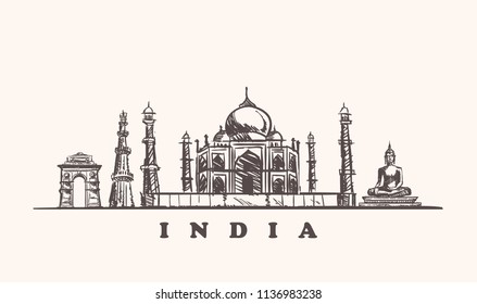 India skyline vector illustration.India hand drawn.