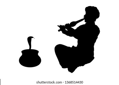 India snake charmer with flute silhouette vector