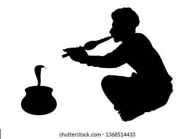 India snake charmer with flute silhouette vector