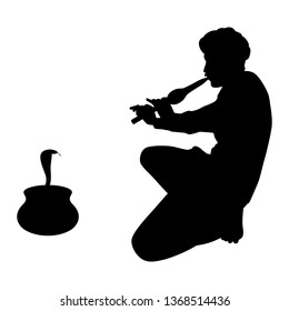 India snake charmer with flute silhouette vector