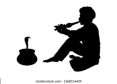 India snake charmer with flute silhouette vector