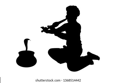 India snake charmer with flute silhouette vector