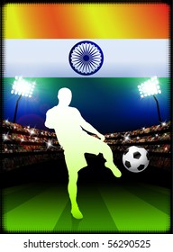 India Soccer Player with Flag on Stadium Background Original Illustration