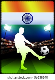 India Soccer Player with Flag on Stadium Background Original Illustration