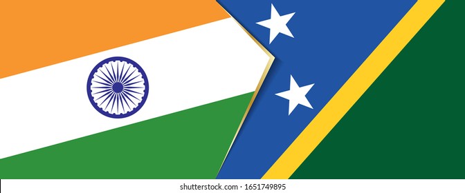 Die Flagge Indiens und der Salomonen, zwei Vektorillustrationen Flaggen Symbol für Beziehung oder Konfrontation.