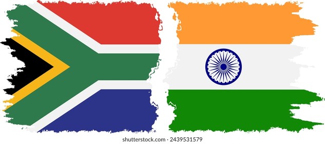India and South Africa grunge flags connection, vector