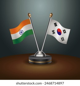 India and South Korea  table flags relation with gradient backgrund. Vector Illustration