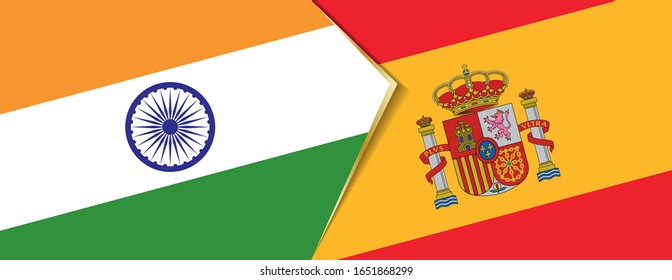 India and Spain flags, two vector flags symbol of relationship or confrontation.