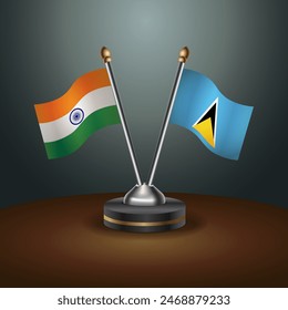 India and ST. Lucia table flags relation with gradient backgrund. Vector Illustration