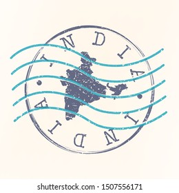 India Stamp Postal. Map Silhouette Seal. Passport Round Design. Vector Icon. Design Retro Travel.