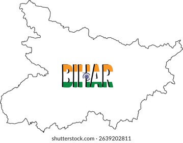 India State Bihar Map Vector Image, Silhouette Line Art