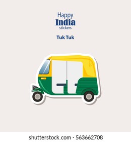 India stickers, Tuk Tuk - Indian Auto Rickshaw. Auto in Dehli. Flat Design. Vector illustration. eps10.