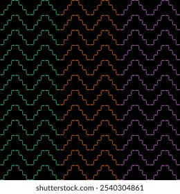 India stitch Kasuti embroidery fabric pattern needle work seamless geometric abstract culture decorative hand drawn tribal asian template printed colorful line artwork black background quilt wallpaper