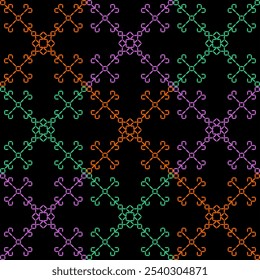 India stitch Kasuti embroidery fabric pattern needle work seamless geometric abstract culture decorative hand drawn tribal asian template printed colorful line artwork black background quilt wallpaper