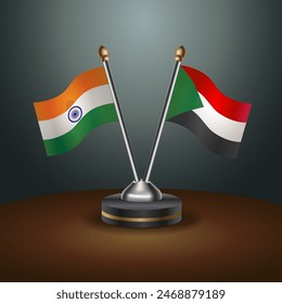 India and Sudan table flags relation with gradient backgrund. Vector Illustration